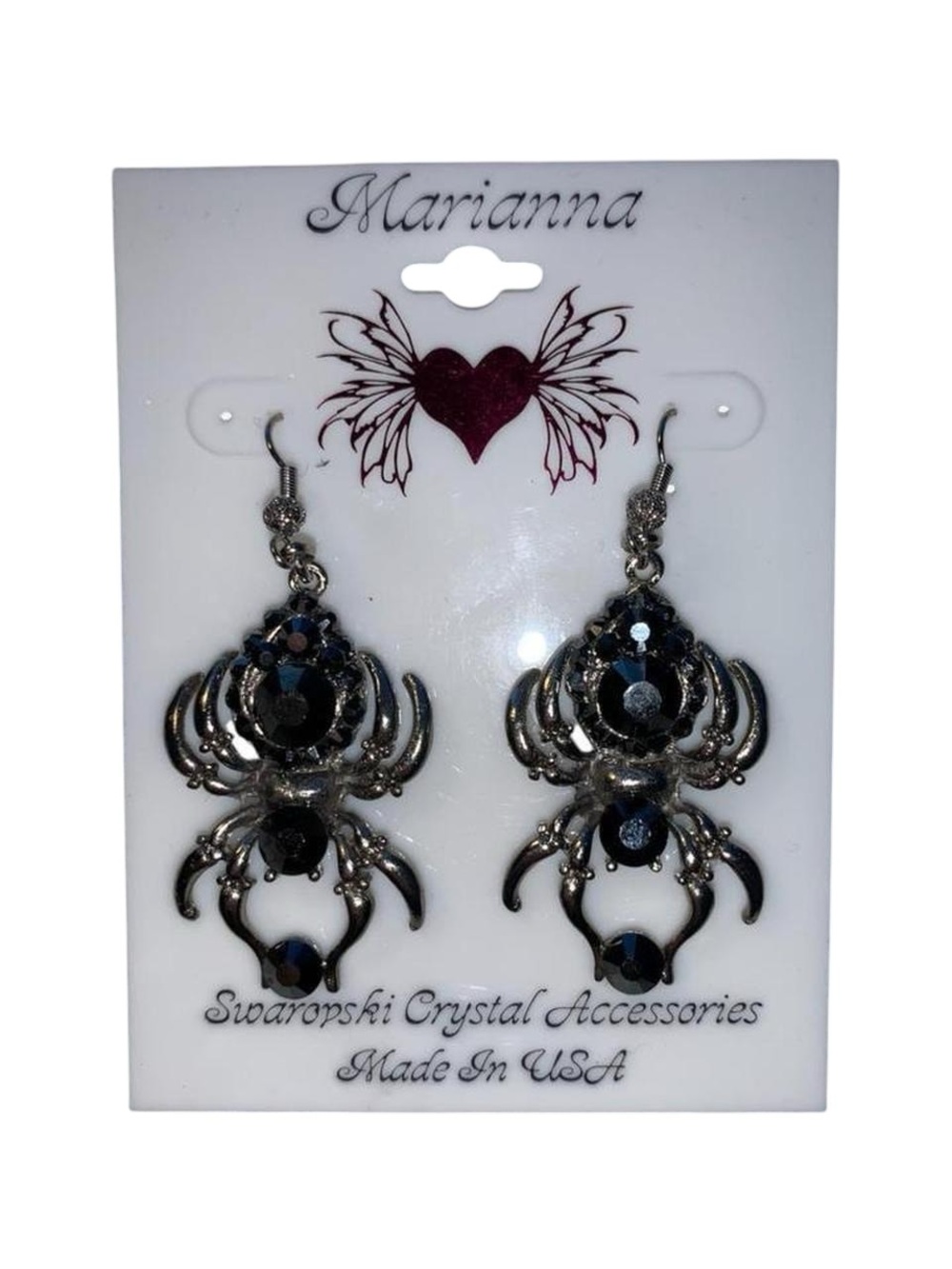 Black and silver crystal spider drop/dangle earrings 🕷️